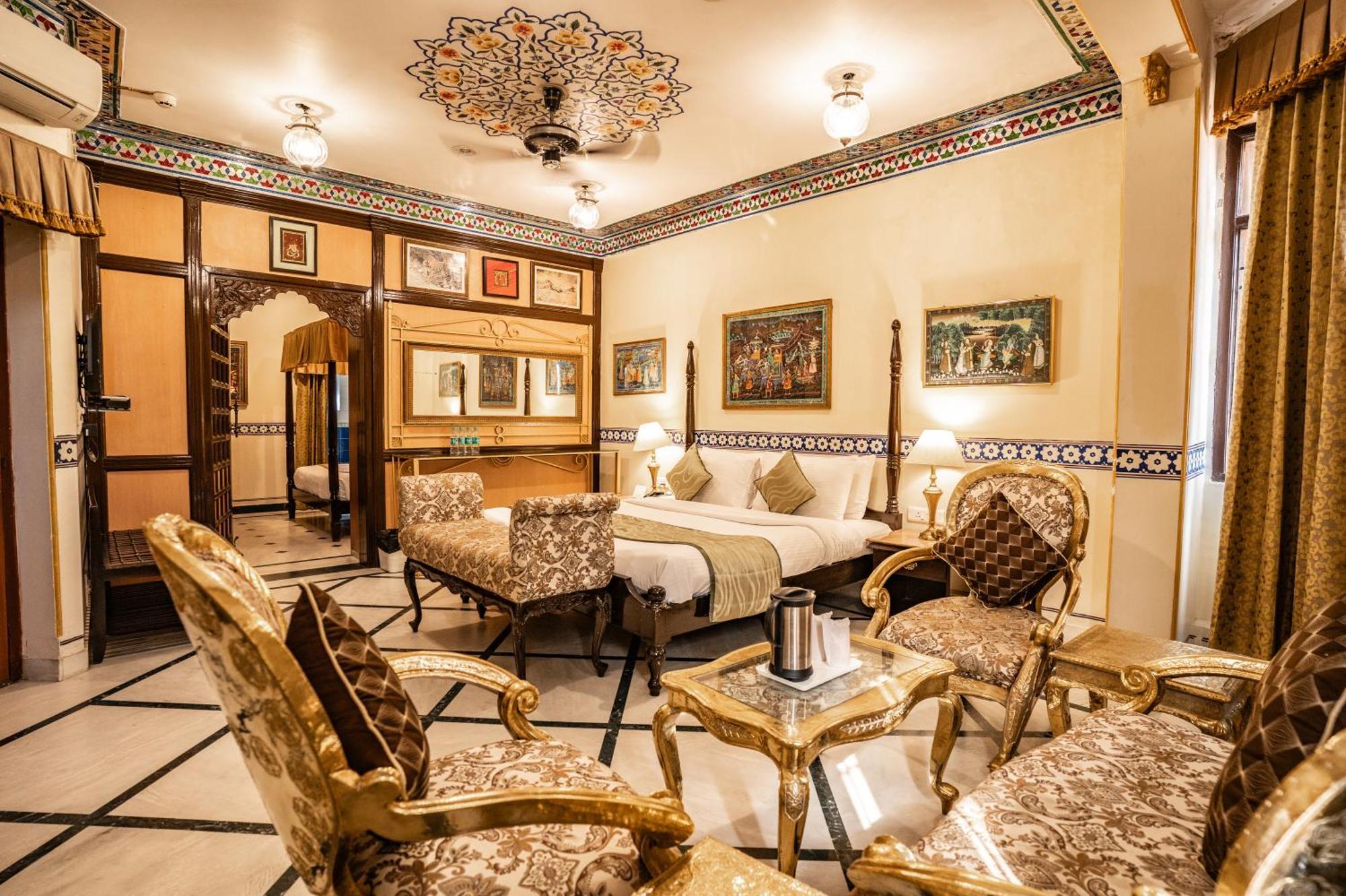 Royal Suite Family pickup on arrival from train or bus station Enjoy a daily Rajasthani dance & music show from 7–9 PM swimming pool a dedicated travel desk to assist local sightseeing tours intercity travel arrangements & activiti