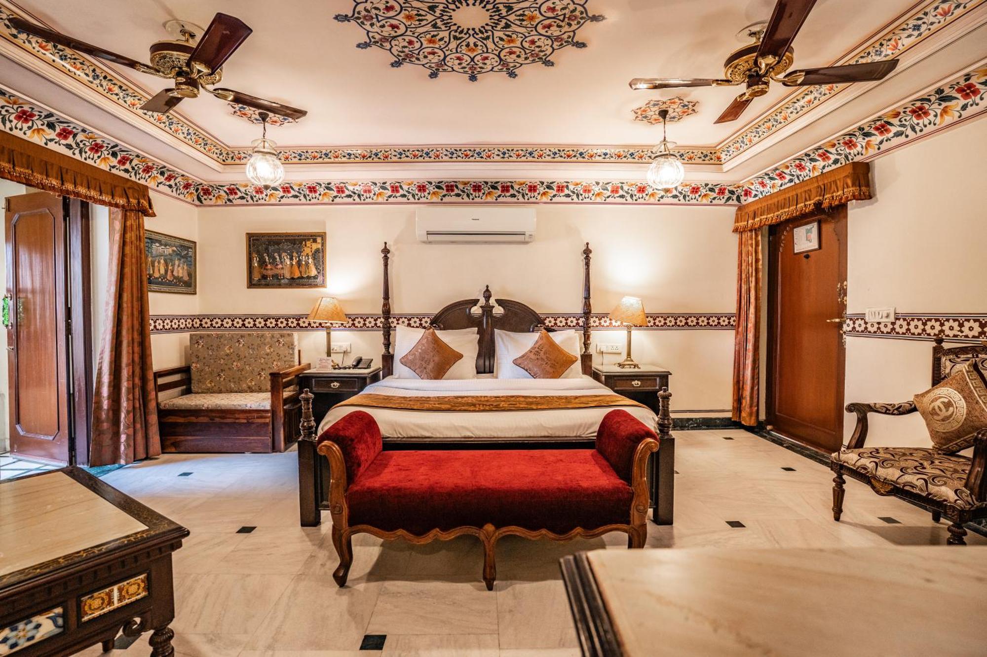 Royal Deluxe Family pickup on arrival from train or bus station Enjoy a daily Rajasthani dance & music show from 7–9 PM swimming pool a dedicated travel desk to assist local sightseeing tours intercity travel arrangements & activit